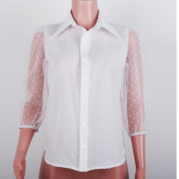 NWOT SEMI-SHEER SWISS DOT BLOUSE WHITE - 2716/59 - Picture 3 of 8